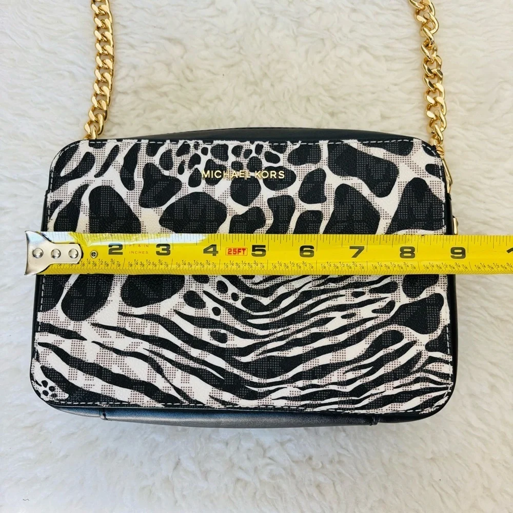 Michael Kors MK Monogram Black and White Animal Print Small Crossbody Bag